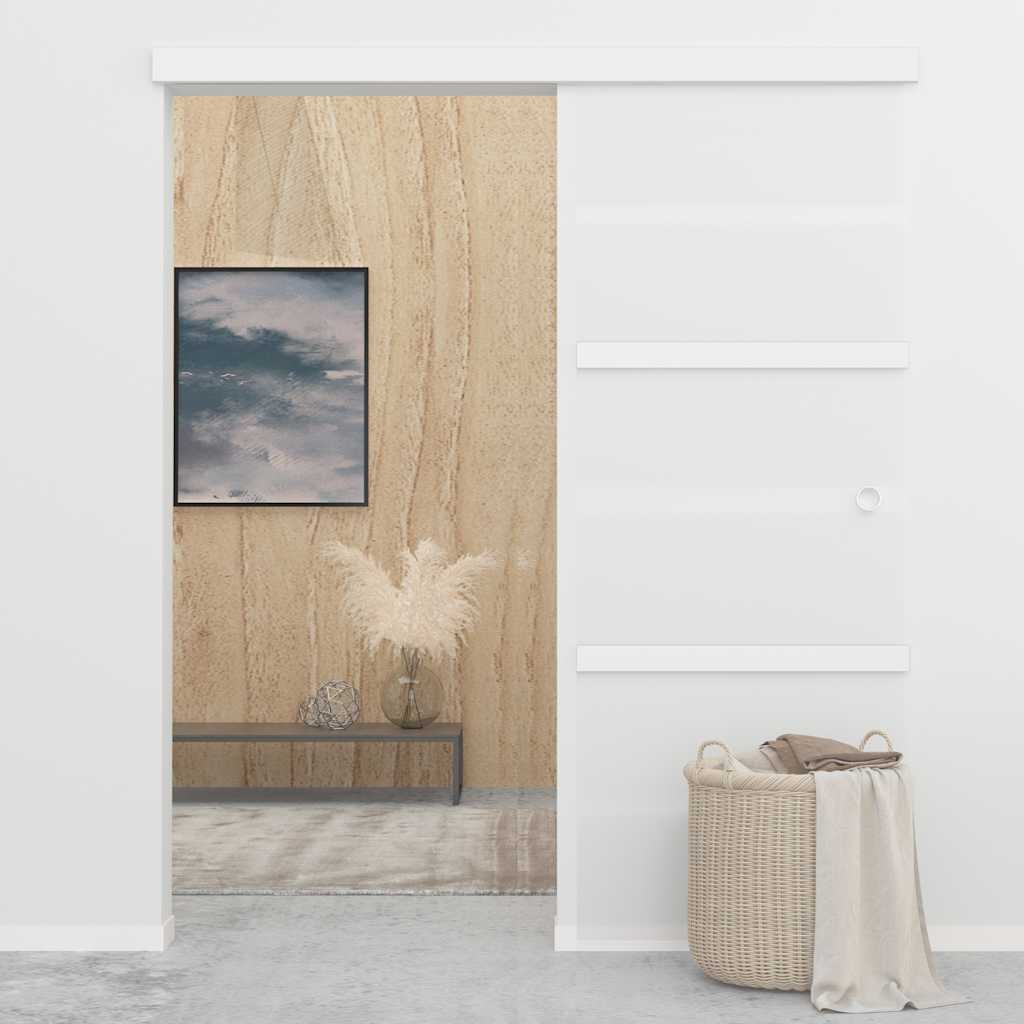 Porta Scorrevole in Vetro ESG e Alluminio 76x212 cm Argento - homemem39