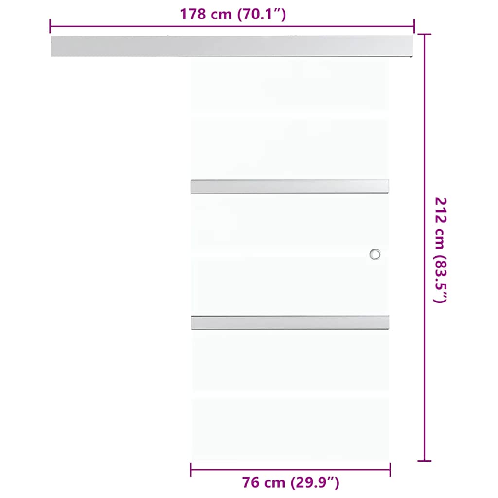 Porta Scorrevole in Vetro ESG e Alluminio 76x212 cm Argento - homemem39