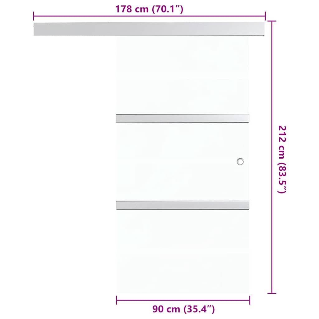 Porta Scorrevole in Vetro ESG e Alluminio 90x205cm Argento - homemem39
