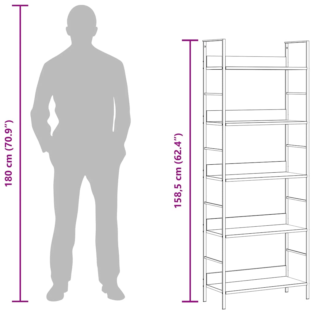 Scaffale Libri 5 Ripiani Bianco 60x27,6x158,5 Legno Multistrato