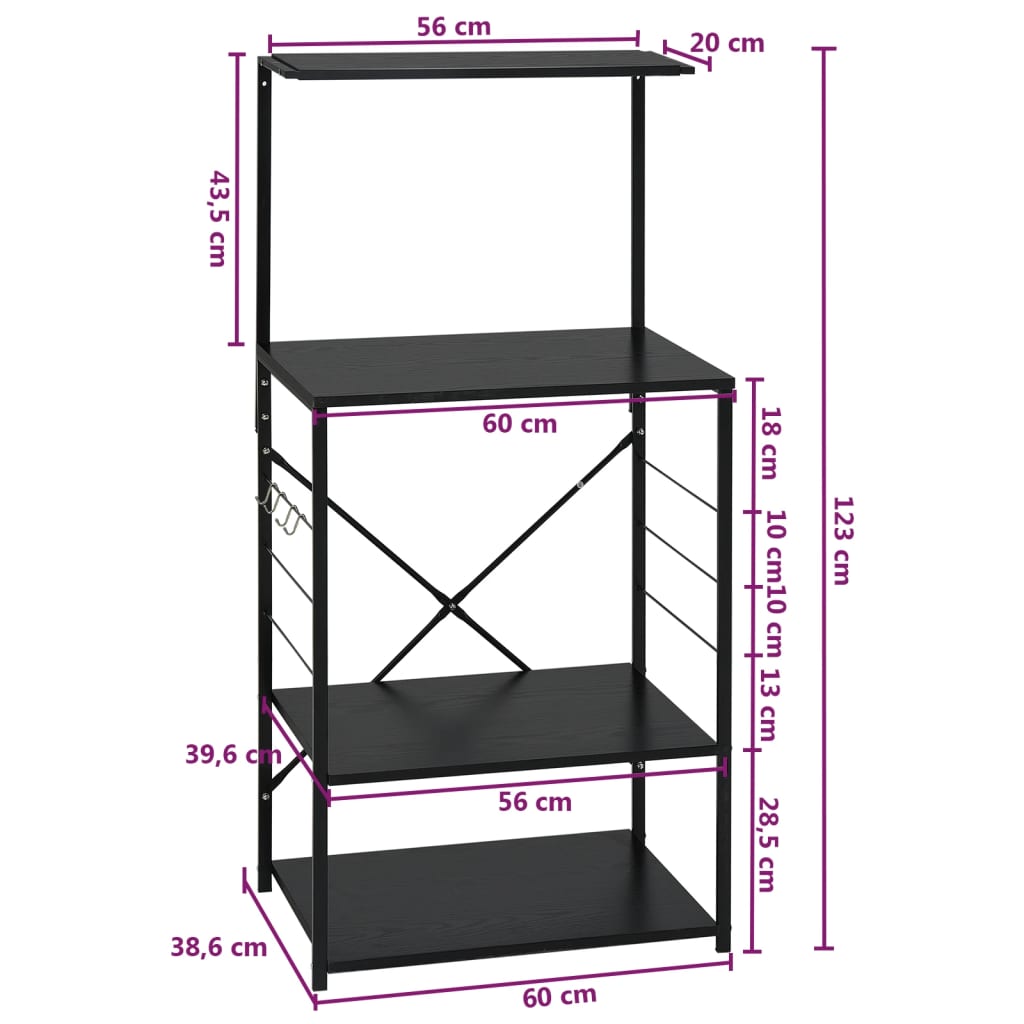 Mobile per Microonde Nero 60x39,6x123 cm Legno Multistrato - homemem39