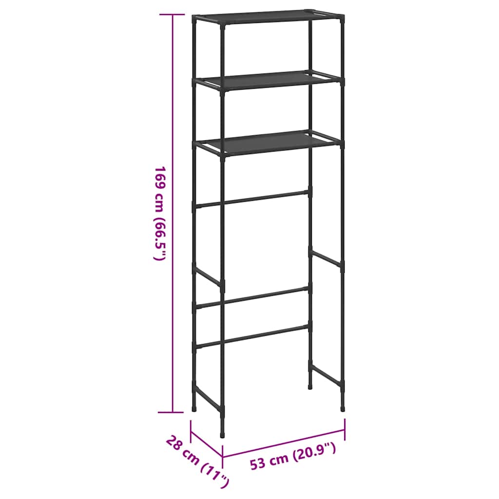 Scaffale per Bagno con 3 Ripiani Nero 53x28x169 cm - homemem39
