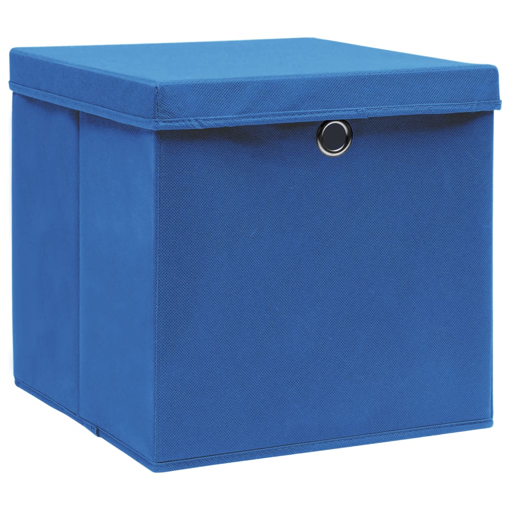 Scatole Portaoggetti con Coperchi 10pz Blu 32x32x32 cm Tessuto - homemem39