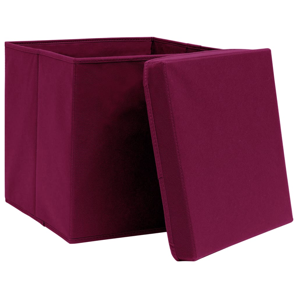 Scatole con Coperchi 10 pz Rosso Scuro 32x32x32 cm Tessuto - homemem39