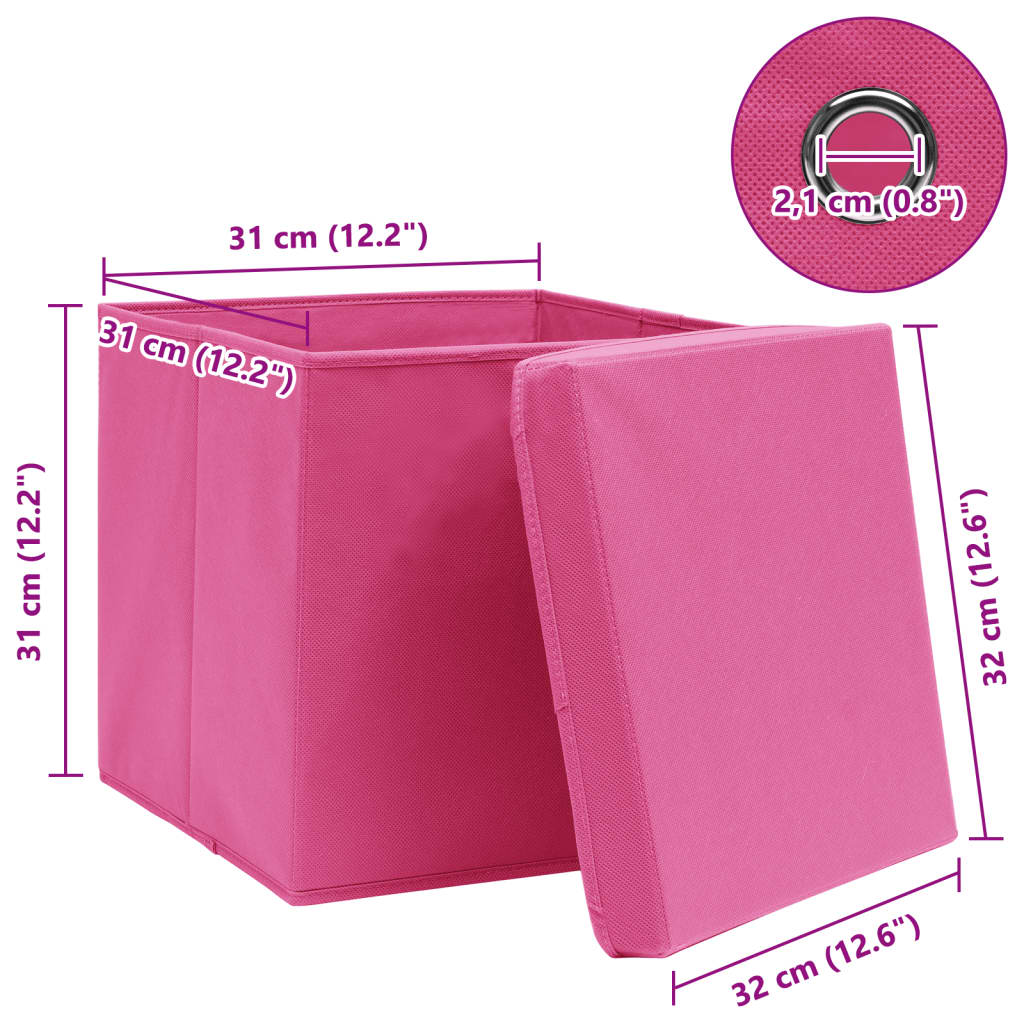 Scatole Portaoggetti con Coperchi 4pz Rosa 32x32x32 cm Tessuto