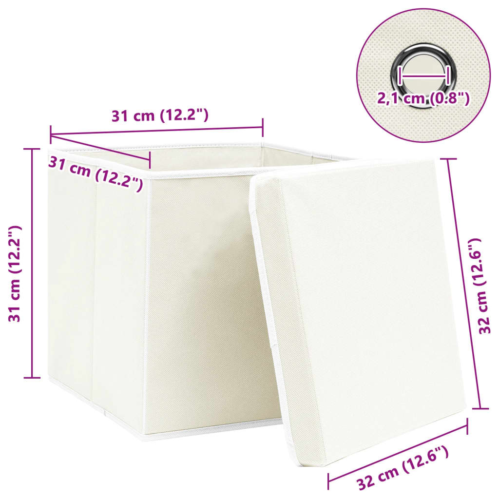 Scatole Portaoggetti con Coperchi 4pz Bianco 32x32x32cm Tessuto | homemem39