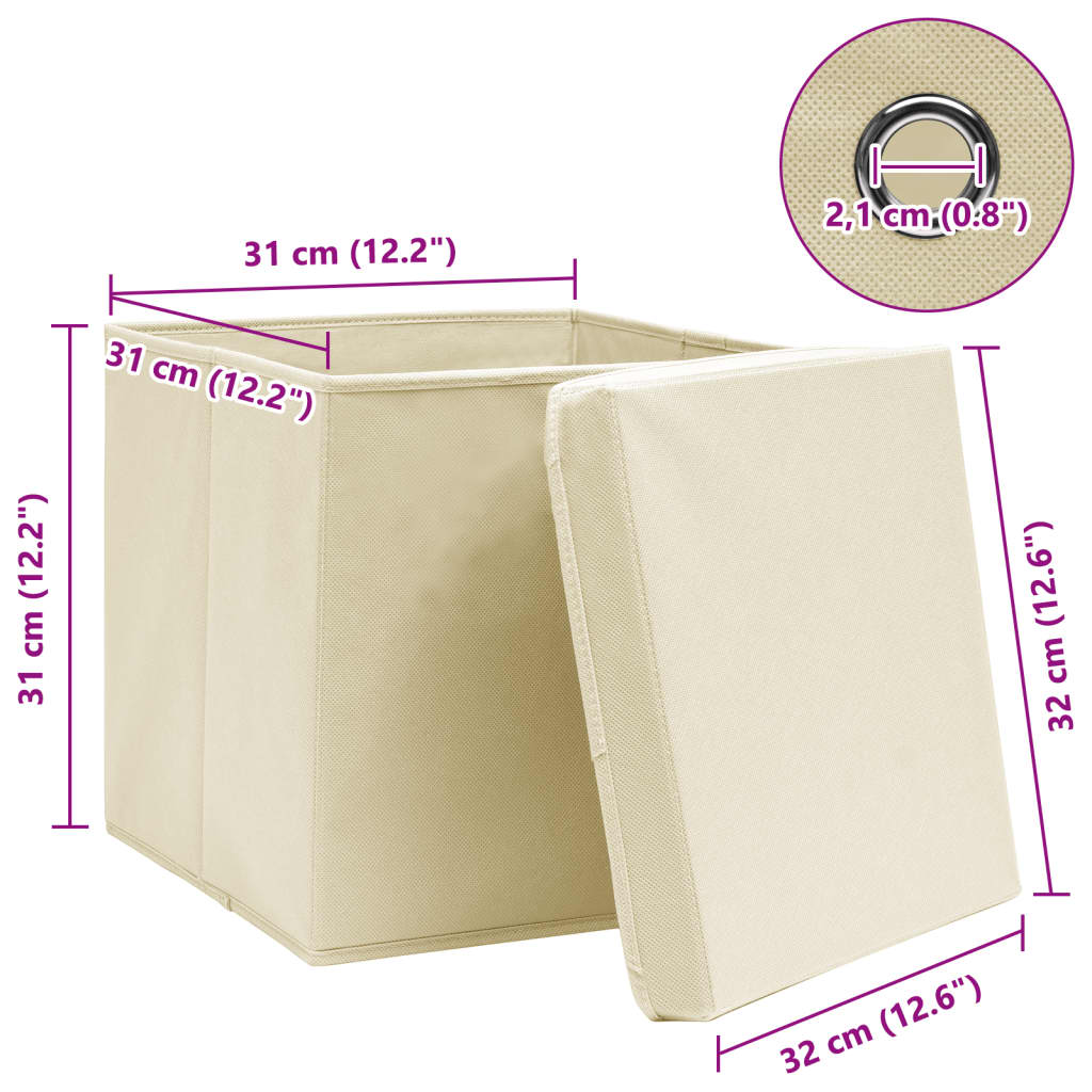 Scatole Portaoggetti con Coperchi 4pz Crema 32x32x32 cm Tessuto