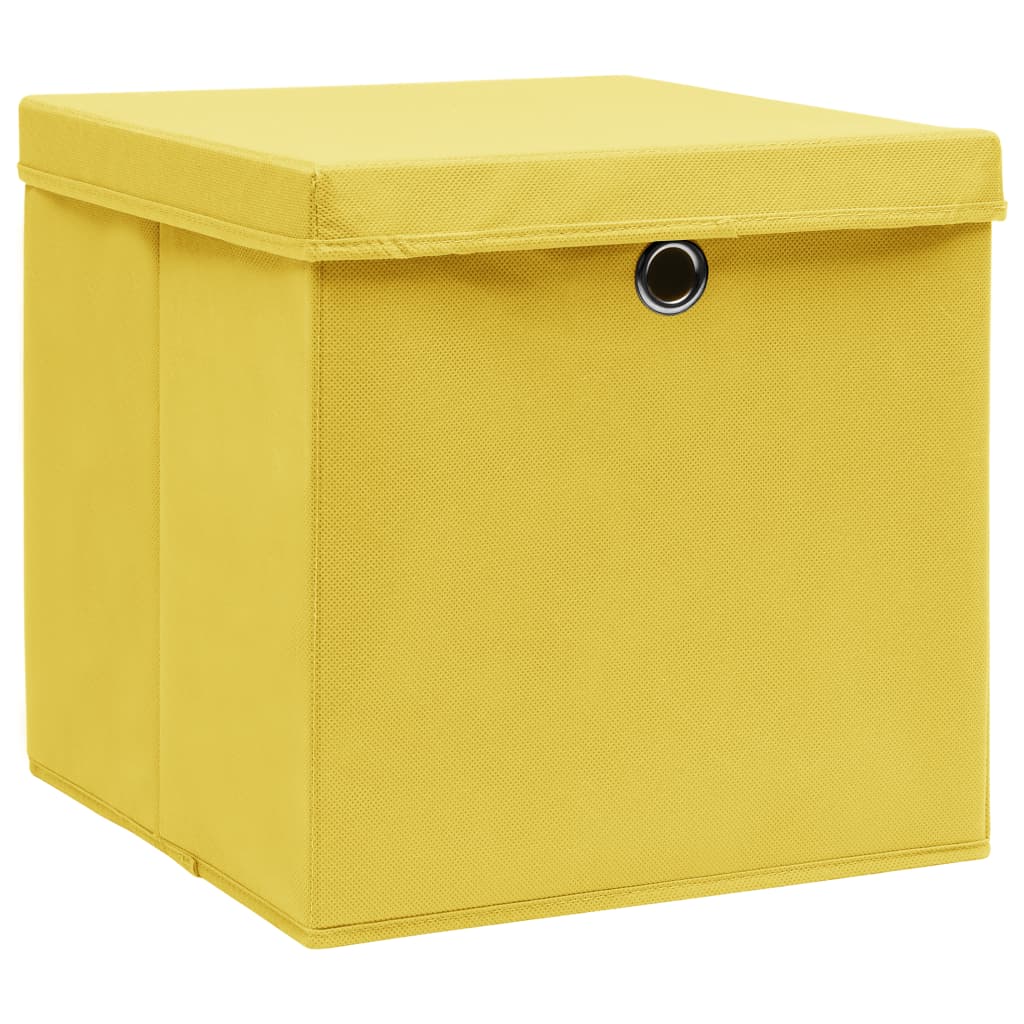 Scatole con Coperchi 10pz Gialle 32x32x32 cm Tessuto - homemem39