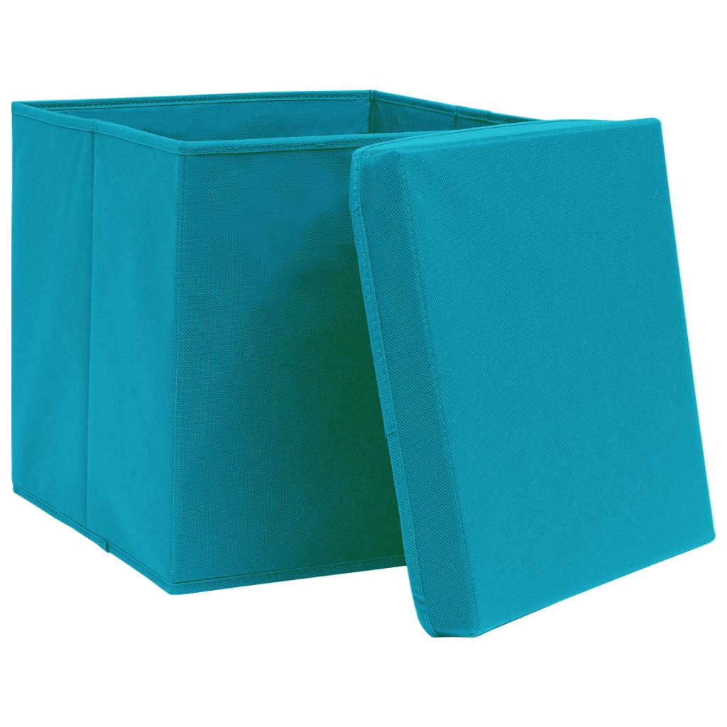 Scatole con Coperchi 10pz Azzurre 32x32x32 cm Tessuto - homemem39