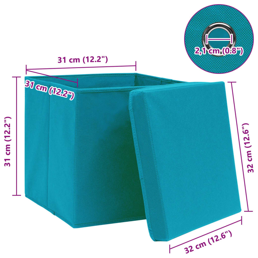 Scatole con Coperchi 10pz Azzurre 32x32x32 cm Tessuto - homemem39