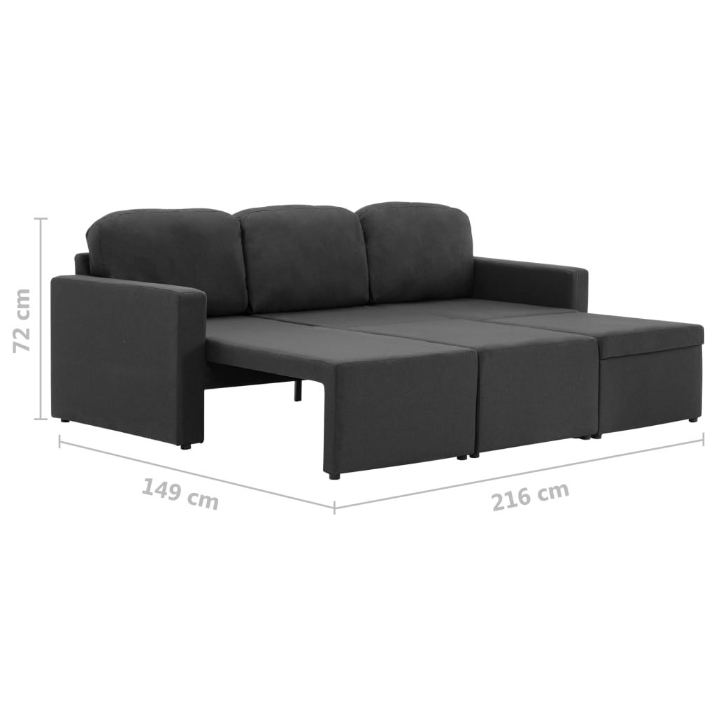 Divano Letto Modulare a 3 Posti Grigio Scuro in Tessuto