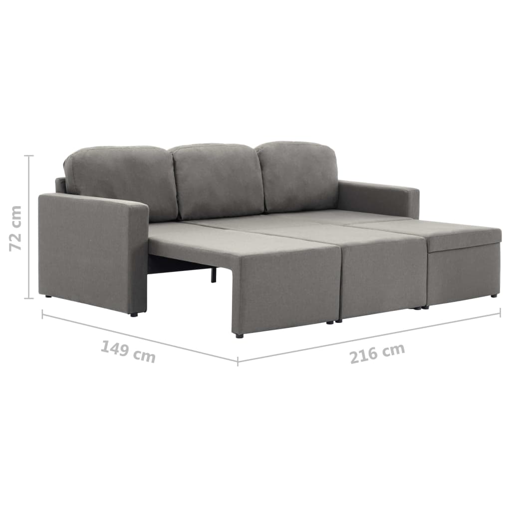 Divano Letto Modulare a 3 Posti Grigio Talpa in Tessuto - homemem39