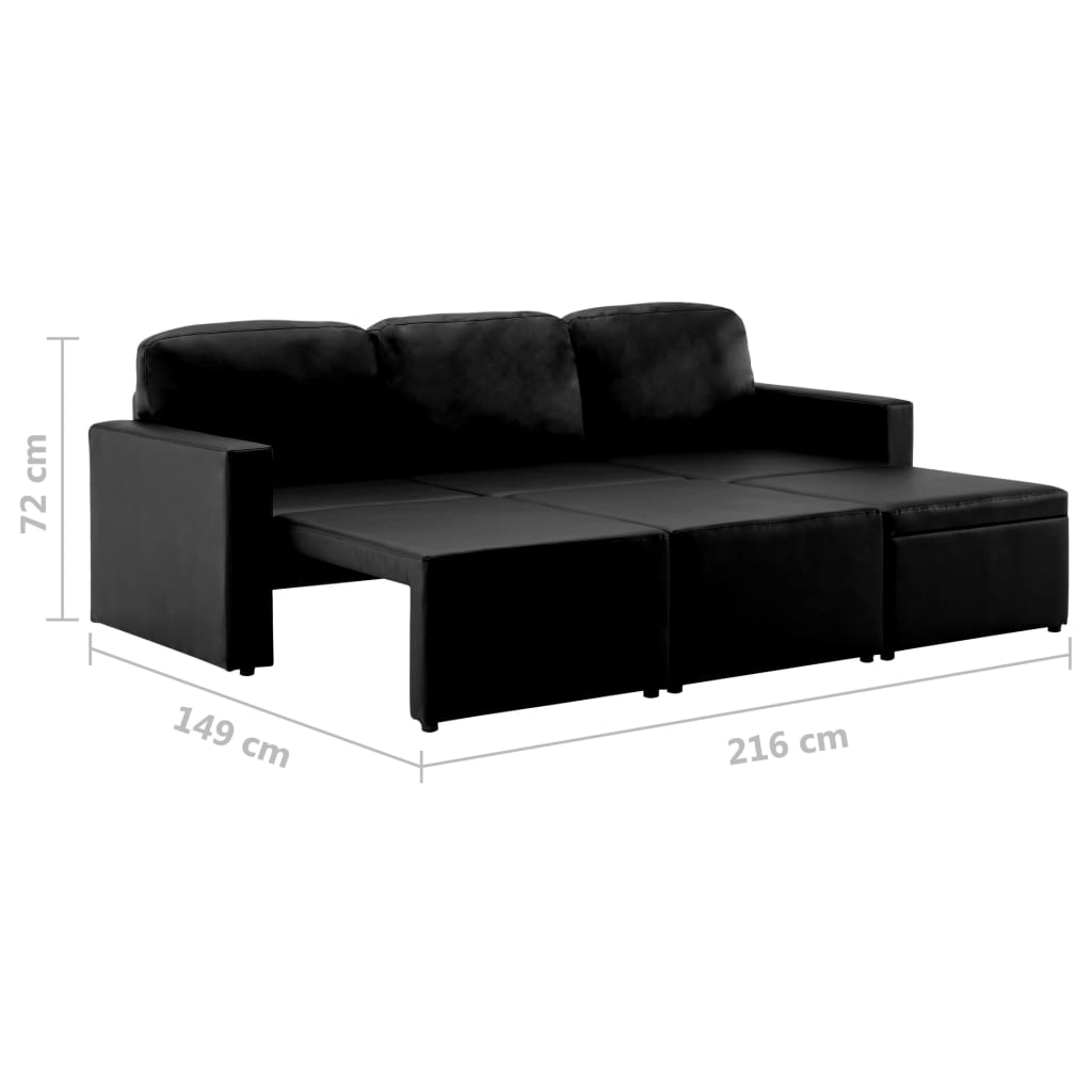 Divano Letto Modulare a 3 Posti Nero in Similpelle