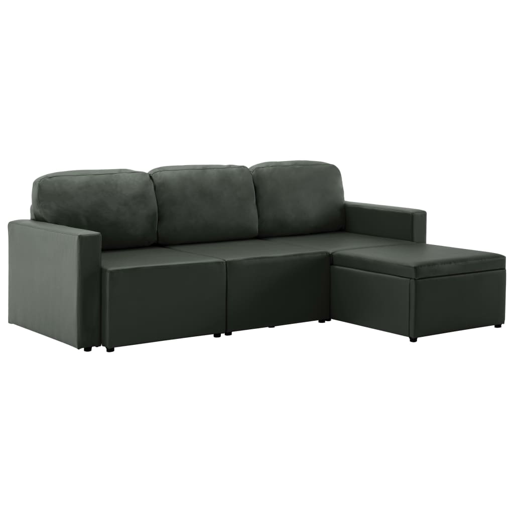 Divano Letto Modulare a 3 Posti Grigio in Similpelle