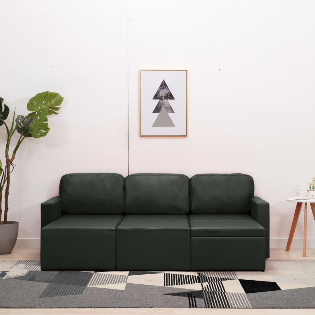 Divano Letto Modulare a 3 Posti Grigio in Similpelle