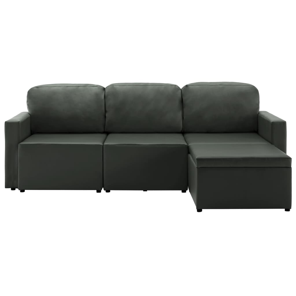 Divano Letto Modulare a 3 Posti Grigio in Similpelle