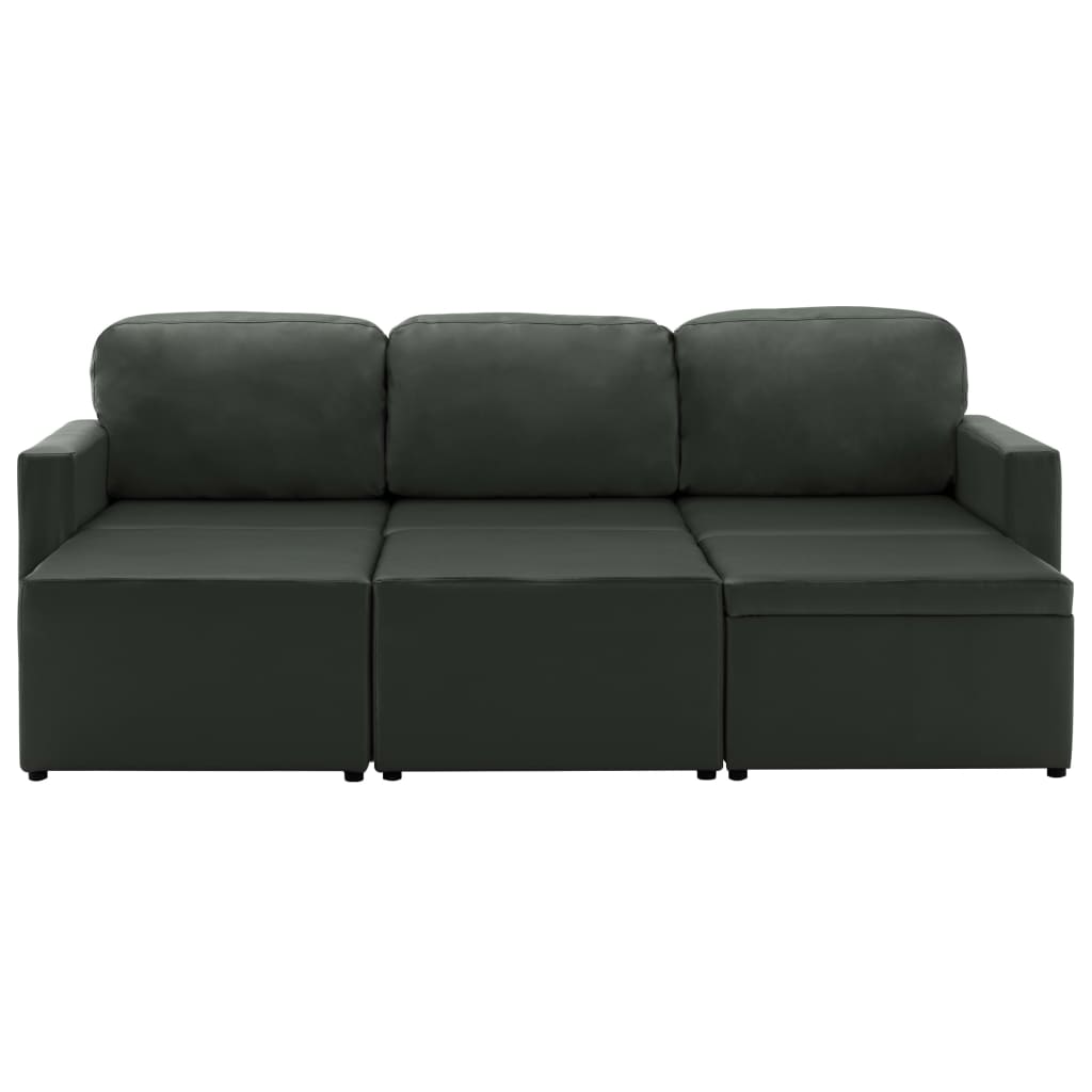 Divano Letto Modulare a 3 Posti Grigio in Similpelle