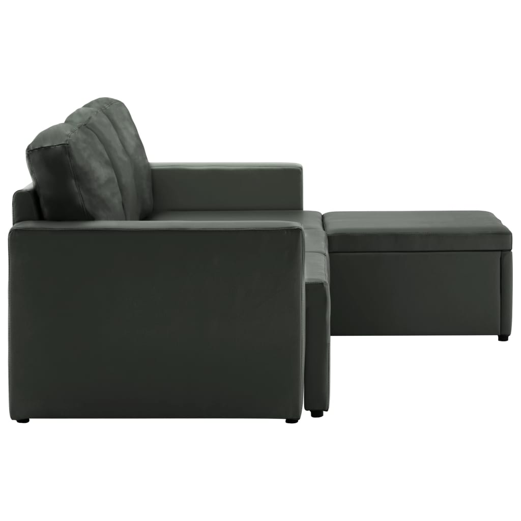 Divano Letto Modulare a 3 Posti Grigio in Similpelle