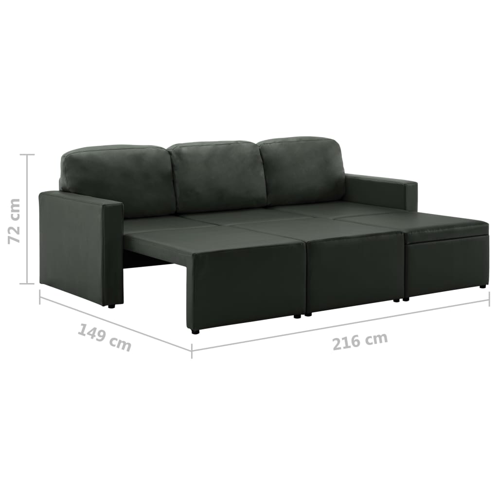 Divano Letto Modulare a 3 Posti Grigio in Similpelle