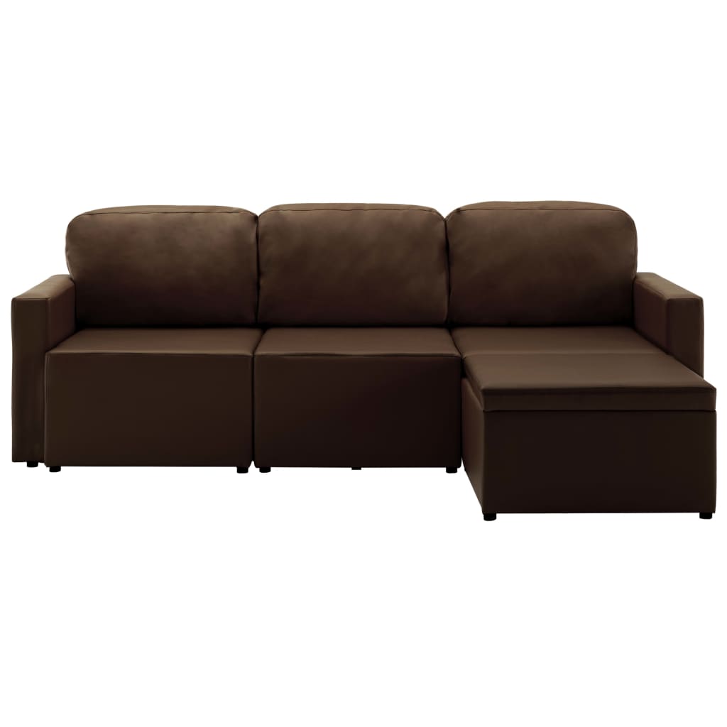 Divano Letto Modulare a 3 Posti Marrone in Similpelle