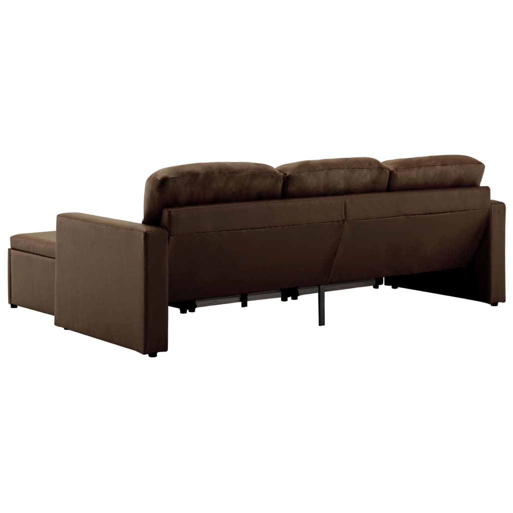 Divano Letto Modulare a 3 Posti Marrone in Similpelle