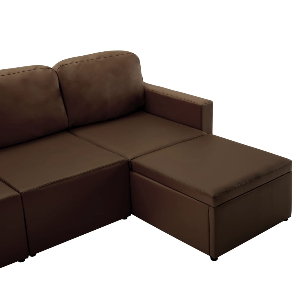 Divano Letto Modulare a 3 Posti Marrone in Similpelle