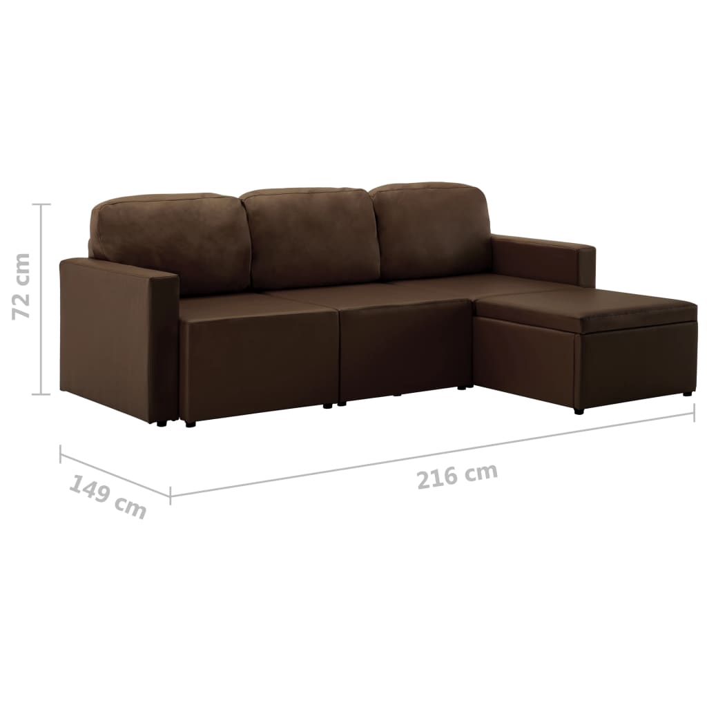 Divano Letto Modulare a 3 Posti Marrone in Similpelle