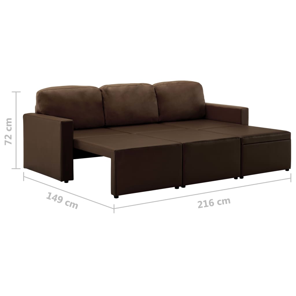 Divano Letto Modulare a 3 Posti Marrone in Similpelle