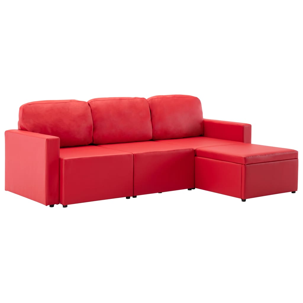 Divano Letto Modulare a 3 Posti Rosso in Similpelle