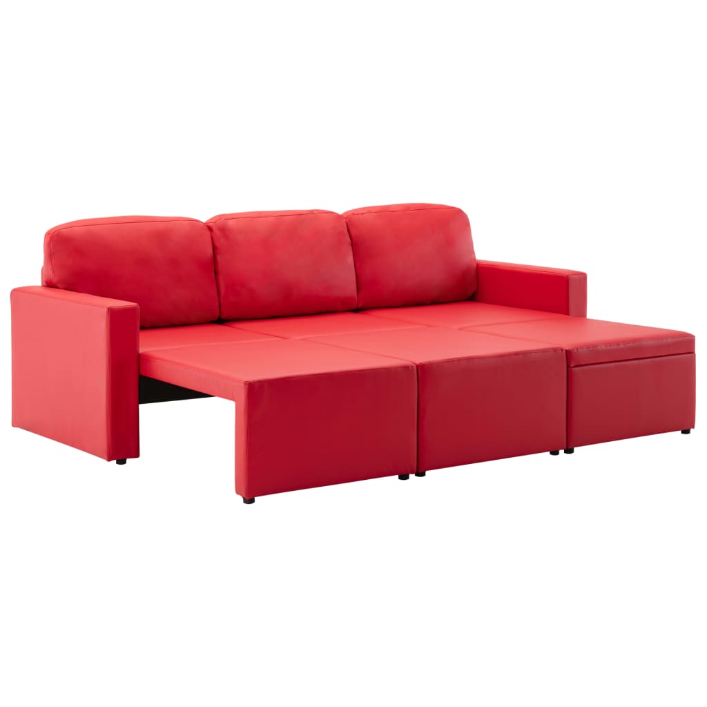 Divano Letto Modulare a 3 Posti Rosso in Similpelle
