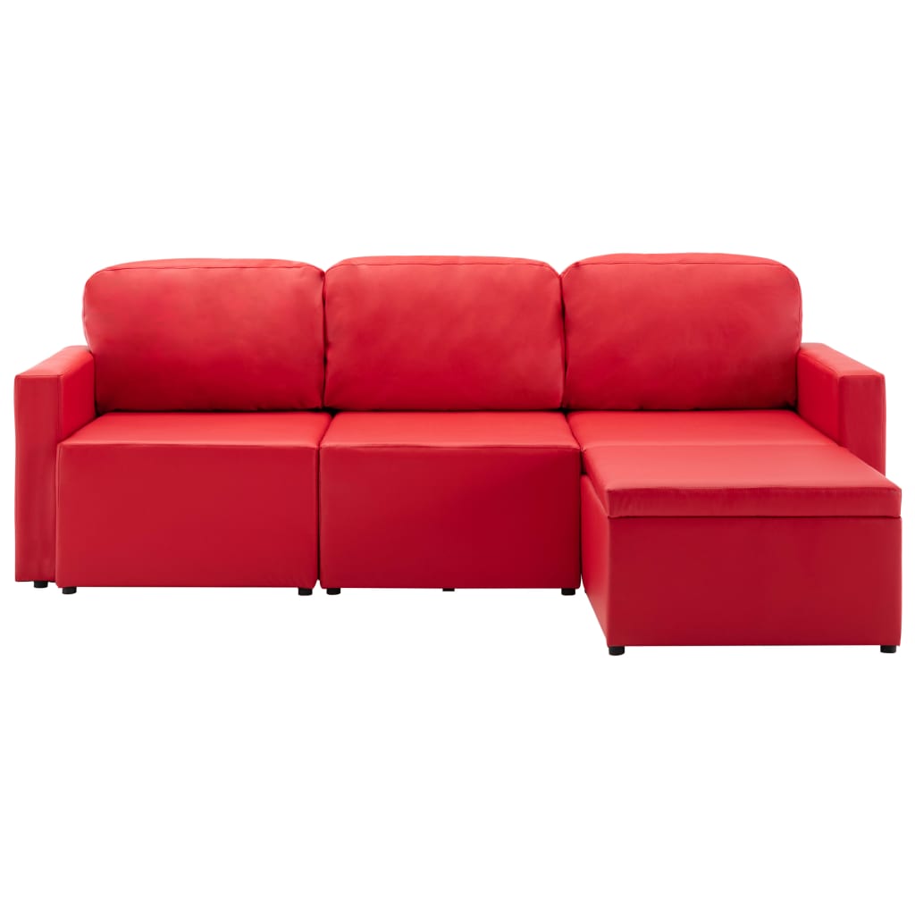 Divano Letto Modulare a 3 Posti Rosso in Similpelle