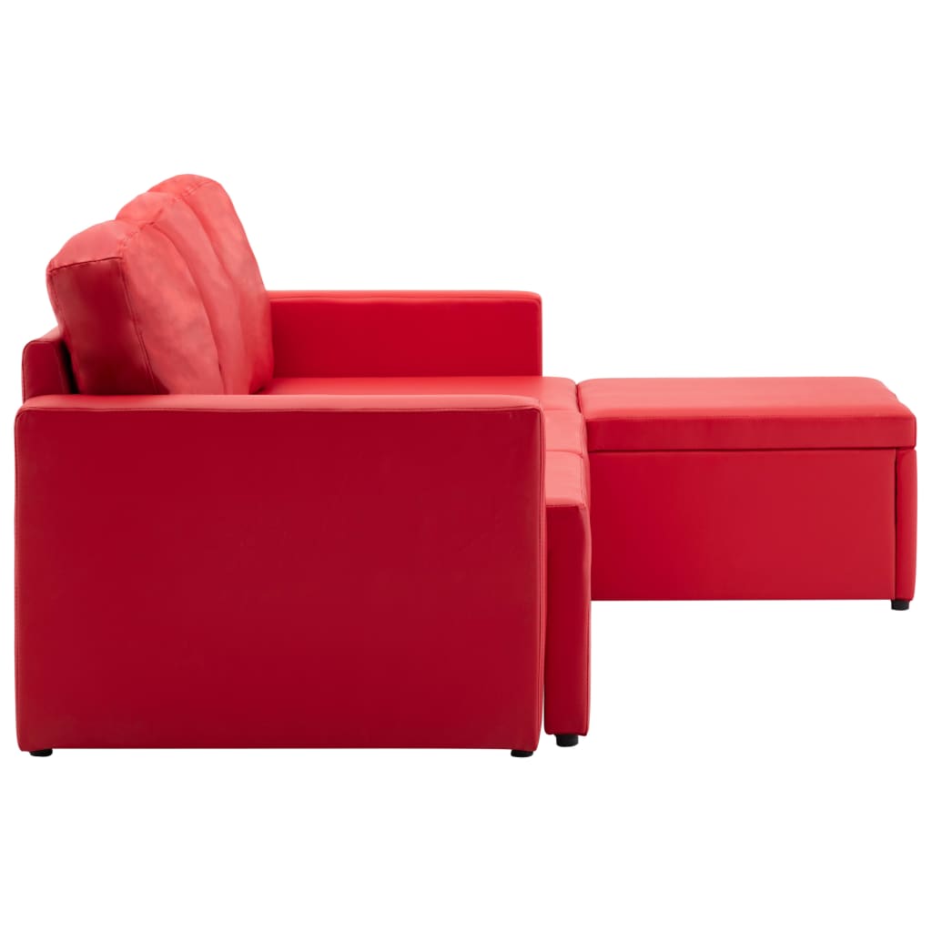 Divano Letto Modulare a 3 Posti Rosso in Similpelle