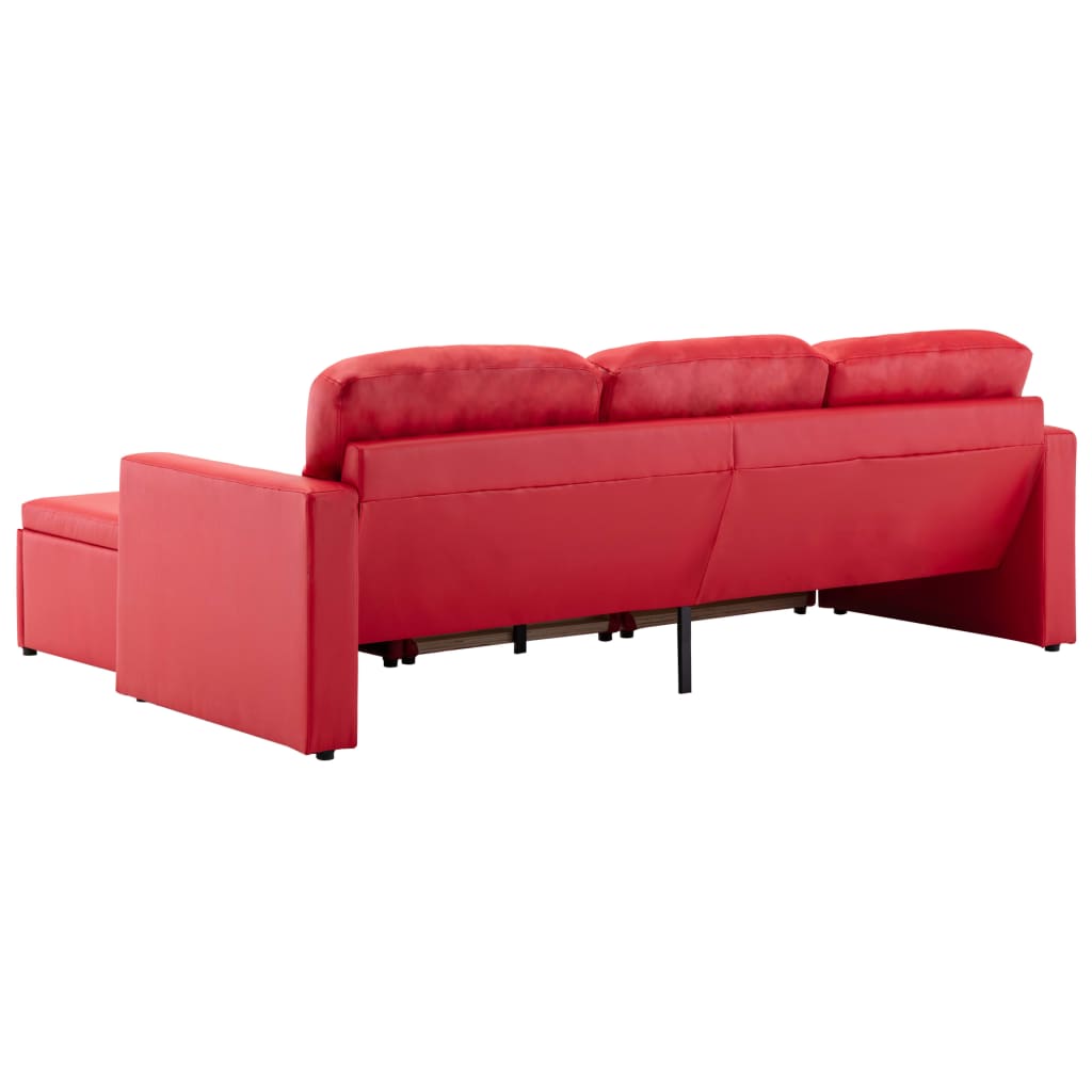 Divano Letto Modulare a 3 Posti Rosso in Similpelle