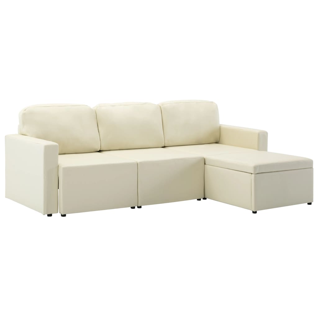 Divano Letto Modulare a 3 Posti Crema in Similpelle