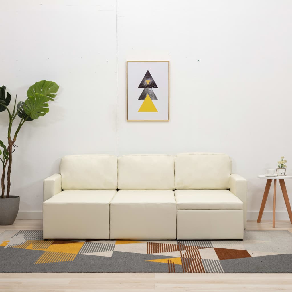 Divano Letto Modulare a 3 Posti Crema in Similpelle