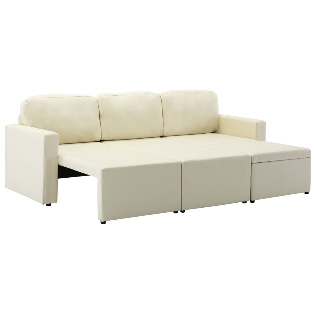 Divano Letto Modulare a 3 Posti Crema in Similpelle