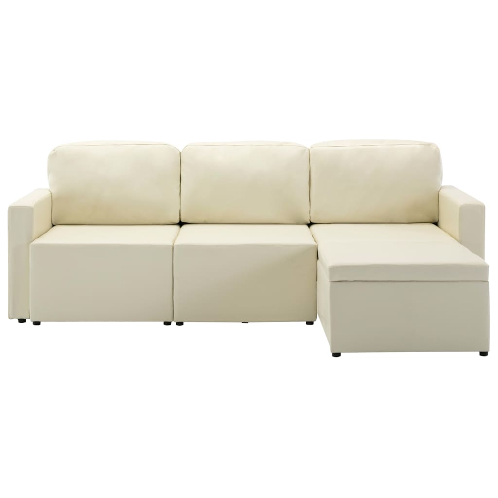 Divano Letto Modulare a 3 Posti Crema in Similpelle