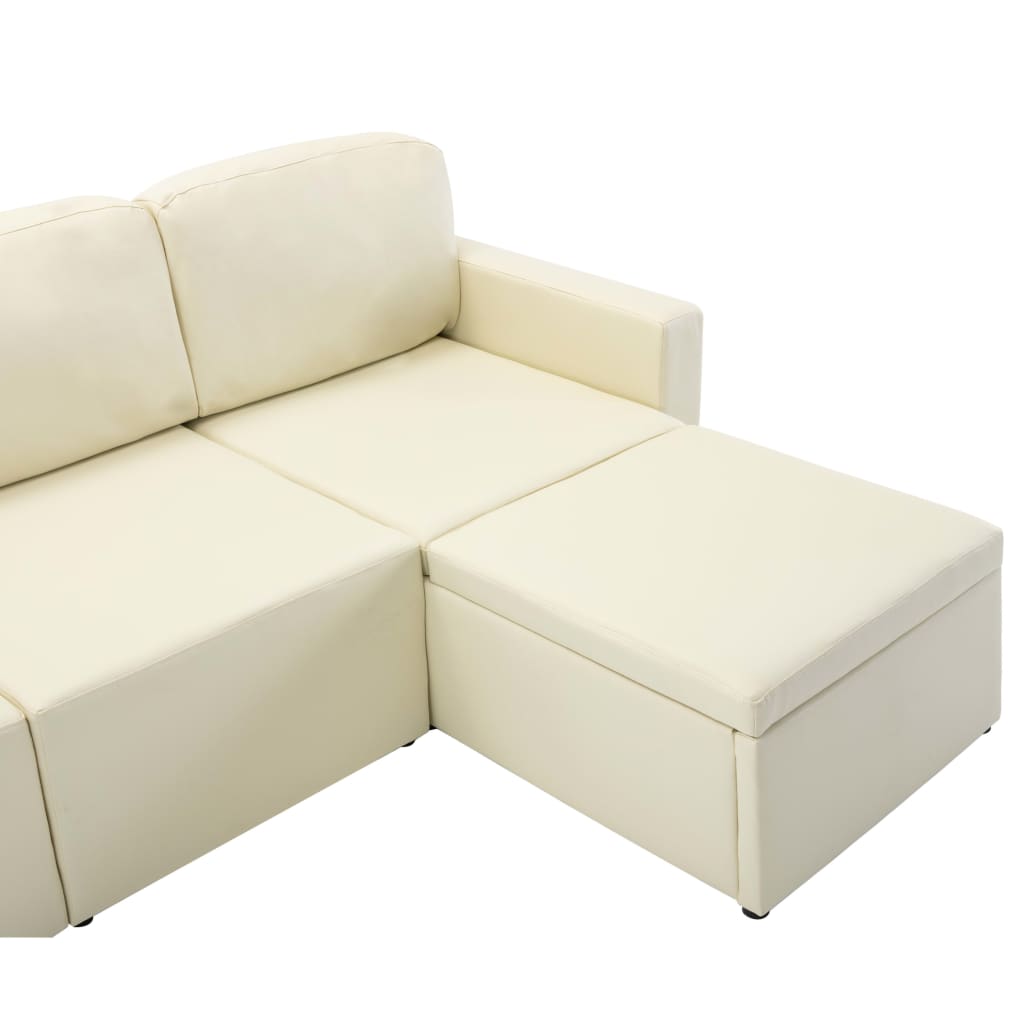 Divano Letto Modulare a 3 Posti Crema in Similpelle