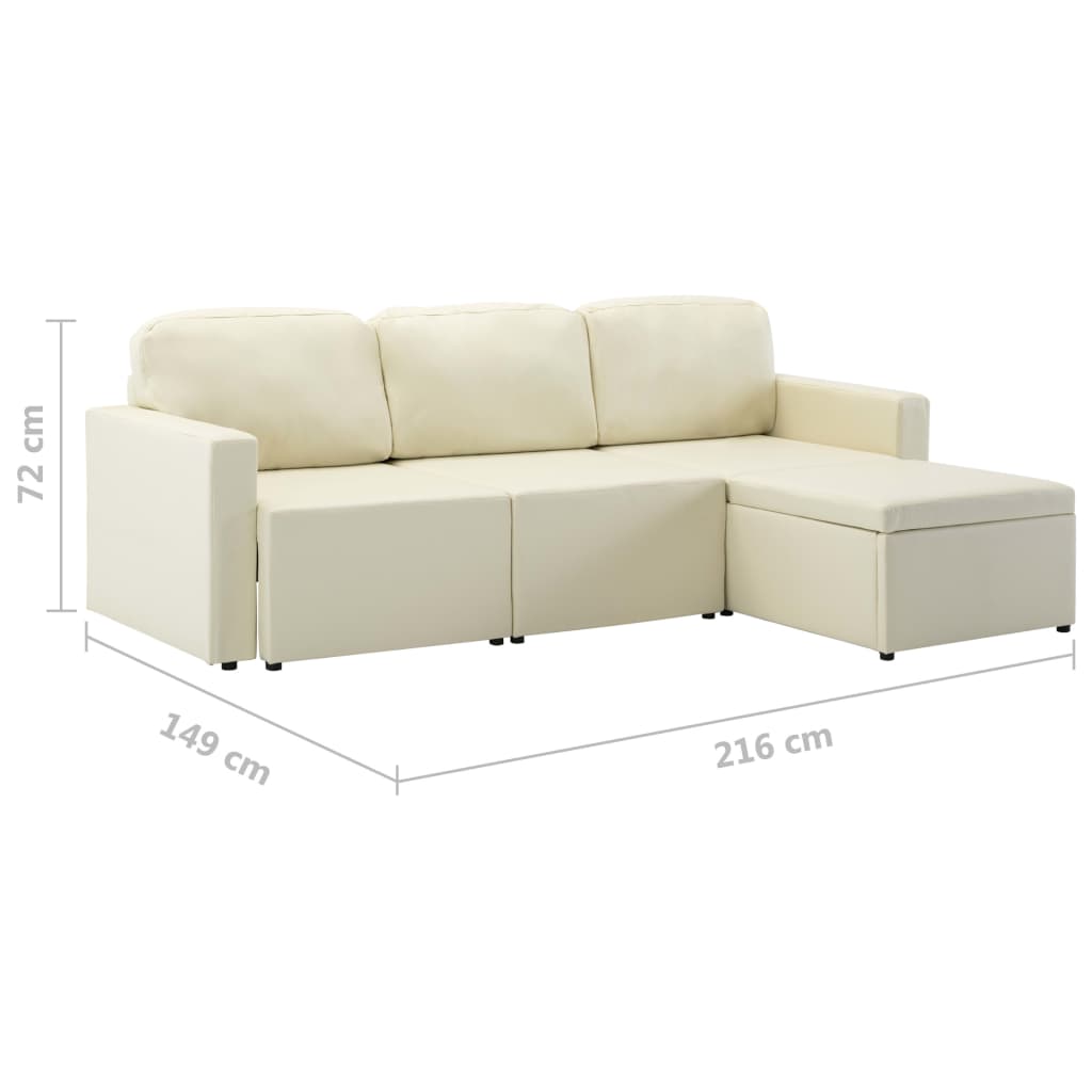 Divano Letto Modulare a 3 Posti Crema in Similpelle