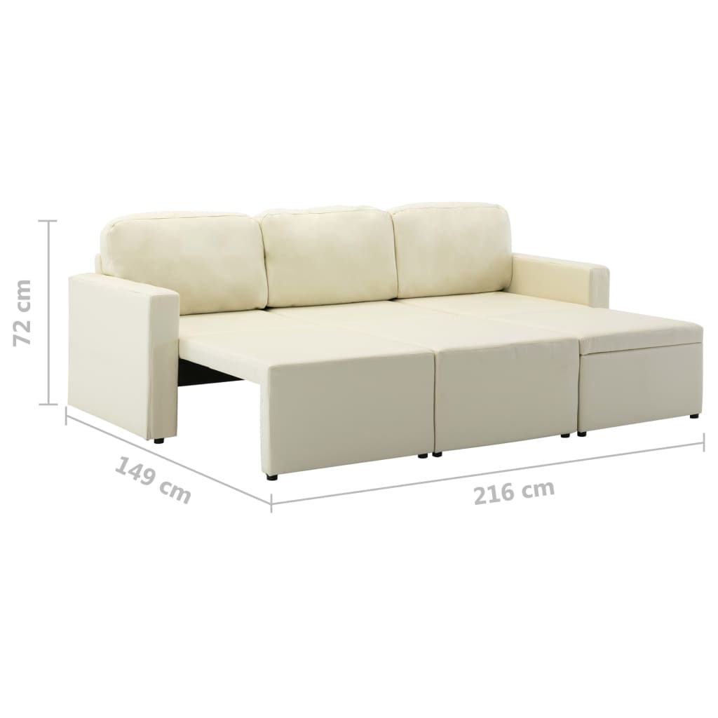 Divano Letto Modulare a 3 Posti Crema in Similpelle