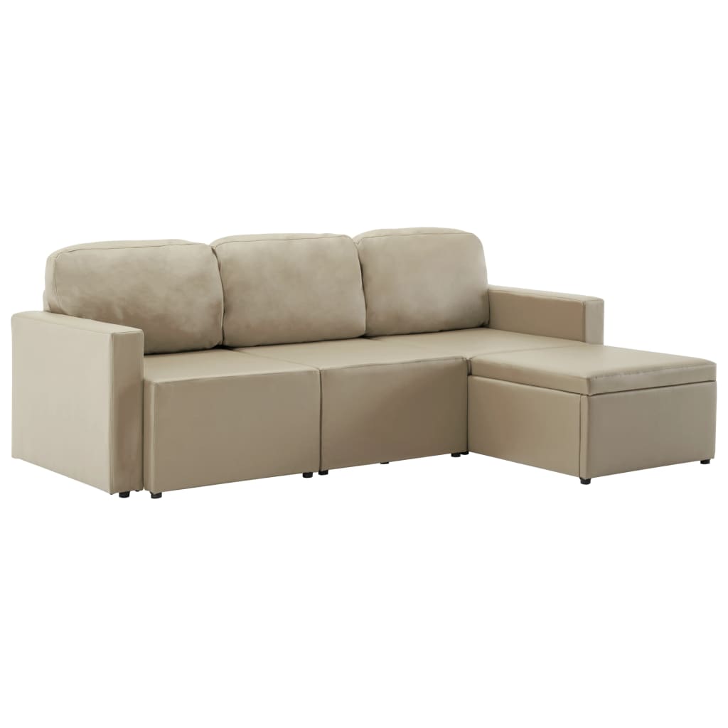Divano Letto Modulare a 3 Posti Cappuccino in Similpelle