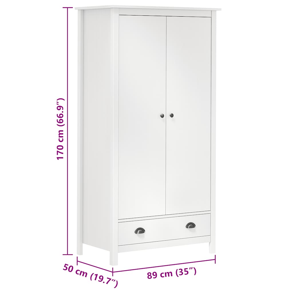 Armadio a 2 Ante Hill Bianco 89x50x170cm in Legno di Pino - homemem39