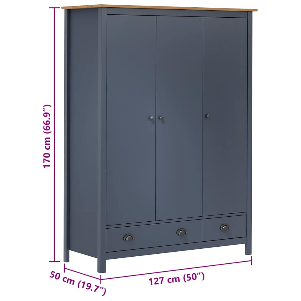 Armadio a 3 Ante Hill Grigio 127x50x170 cm in Legno di Pino | homemem39