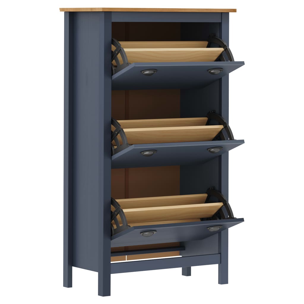 Scarpiera Hill Grigia 72x35x124 cm Legno Massello di Pino - homemem39