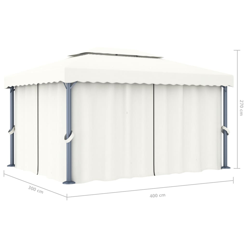 Gazebo con Tende 4x3 cm Bianco Crema Alluminio | homemem39