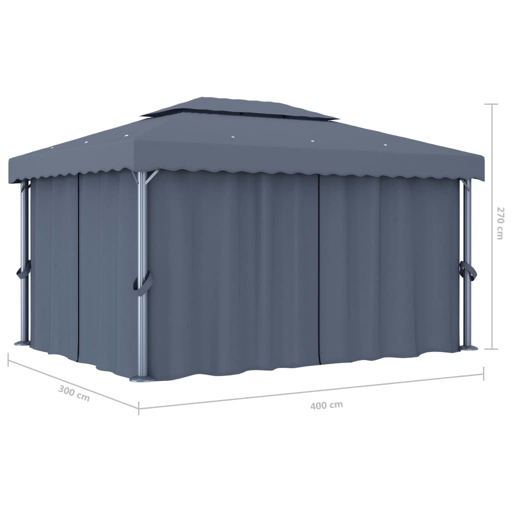 Gazebo con Tende 4x3 cm Antracite Alluminio | homemem39