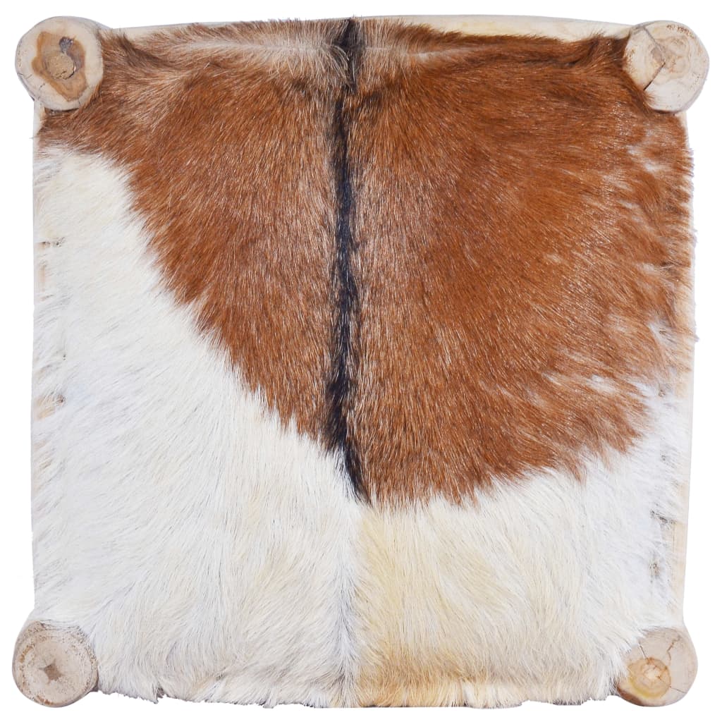 Sgabello da Bar in Vera Pelle di Capra e Legno Massello di Teak