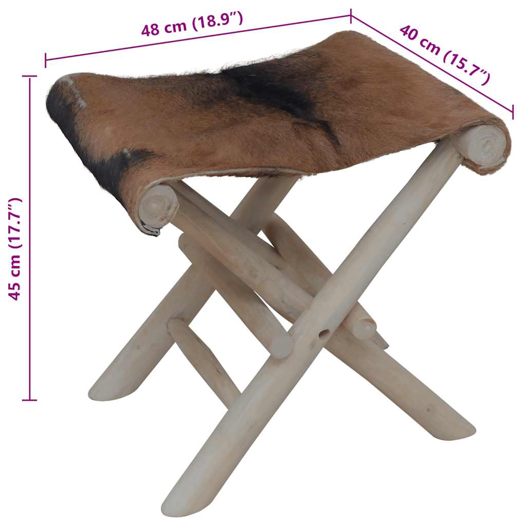 Sgabello Pieghevole in Pelle di Capra e Legno di Teak | homemem39