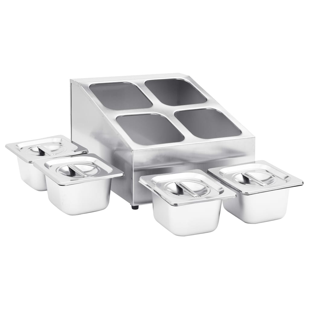 Supporto Gastronorm con 4 Contenitori GN 1/6 in Acciaio Inox - homemem39
