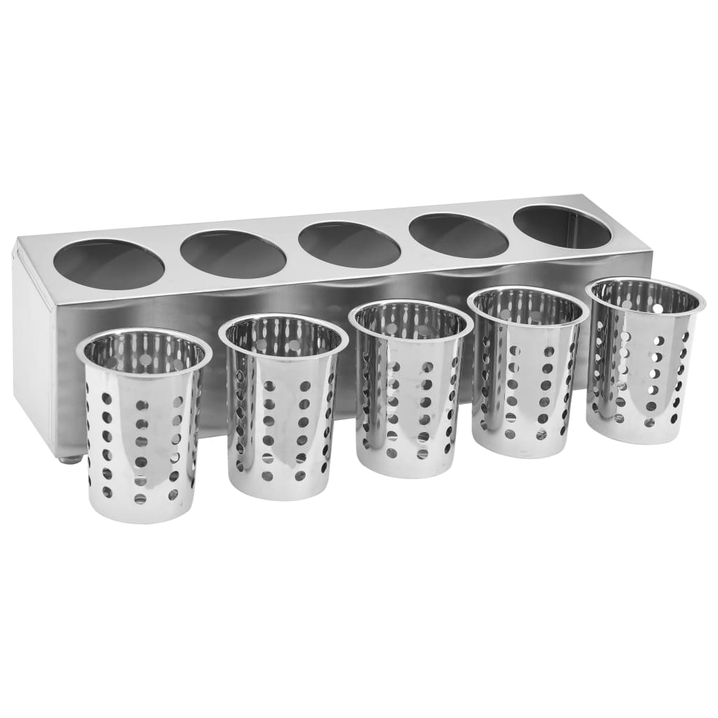 Portaposate con 5 Inserti Rettangolare in Acciaio Inox - homemem39